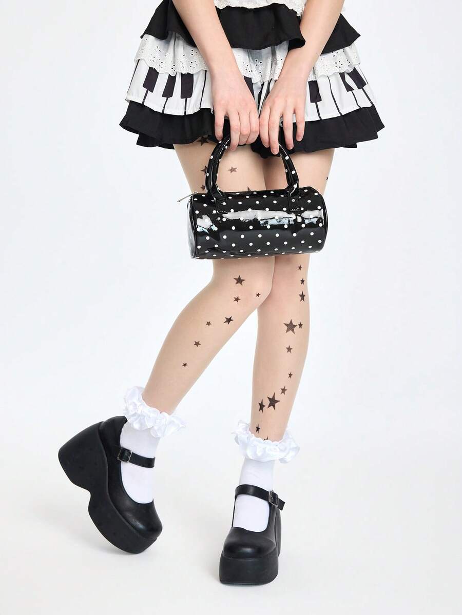 ROMWE Portable Polka-Dot Small Bag 2024 New High-Grade Contrast Color Cylinder Bag Spice Joker Fashion Commuter Handbag - Multicolor - View 1