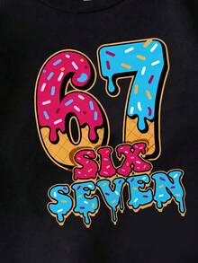 SHEIN Sweat-shirt-shirt décontracté de mode créative et personnalisée pour préadolescentes en automne/hiver, de haute qualité, coloré avec impression graphique de lettrage de perles de bonbon (67 pièces), confortable en automne et en hiver - Noir - Voir 5