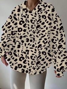 INAWLY Áo sweatshirt nữ tay dài, vai rớt, họa tiết da báo, dáng rộng thoải mái. - Nhiều màu - Xem 4