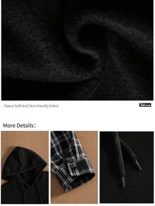 Manfinity Hypemode Men's Casual Loose Plaid Contrast Sleeve Drop Shoulder Drawstring Hoodie, Long Sleeve, Going Out,Graphic, Color Block, For Fall - Black - View 4