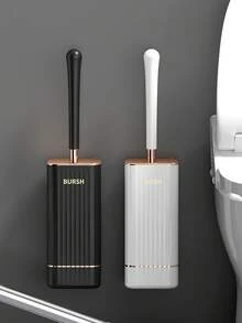 Aokala Toilet Brush And Holder Silicone Toilet Bowl Brush Set Long Handle Modern Bathroom Cleaning Deep Cleaning Bathroom Decor Fall Decor - Black - View 1