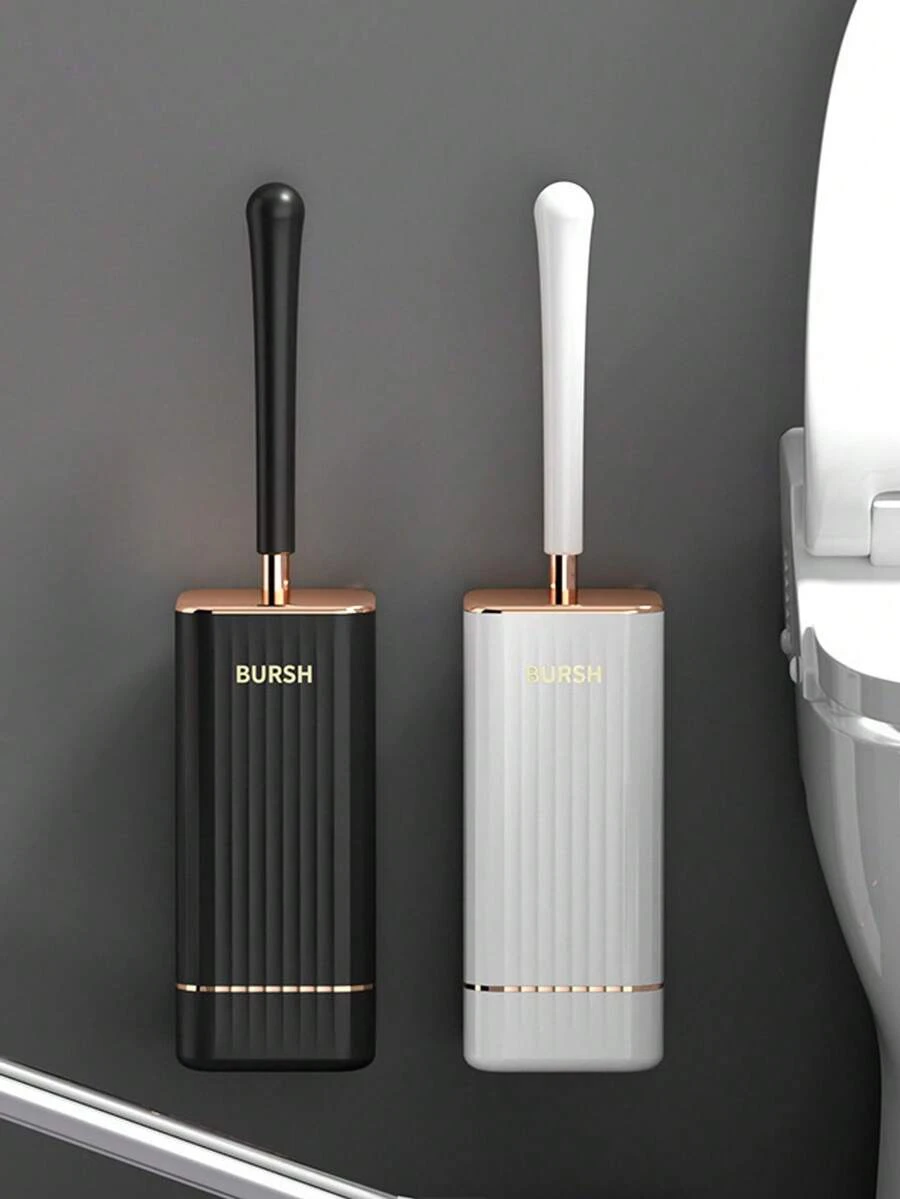 Aokala Toilet Brush And Holder Silicone Toilet Bowl Brush Set Long Handle Modern Bathroom Cleaning Deep Cleaning Bathroom Decor Fall Decor - Black - View 1