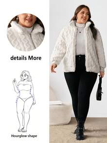 Enliva Ry2ky Plus Size Women's Casual Simple Fluffy Long Sleeve Jacket,Winter Clothes, For Apple Rounded Body Shape - Beige - View 1