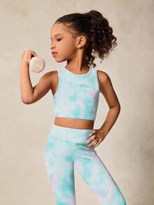 SHEIN 2件套女童扎染印花弹力吊带背心和运动裤瑜伽服，配套套装，返校季 - 彩色 - 查看 2