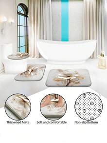 4PCS Simple And Elegant Floral Bath Liner Set With U-Shaped Toilet Cover Waterproof Polyester 71*71 Inches And 12 Hooks, Washable Fall Bath Liner For Shower Or Bathtub Decoration - Multicolor - View 6