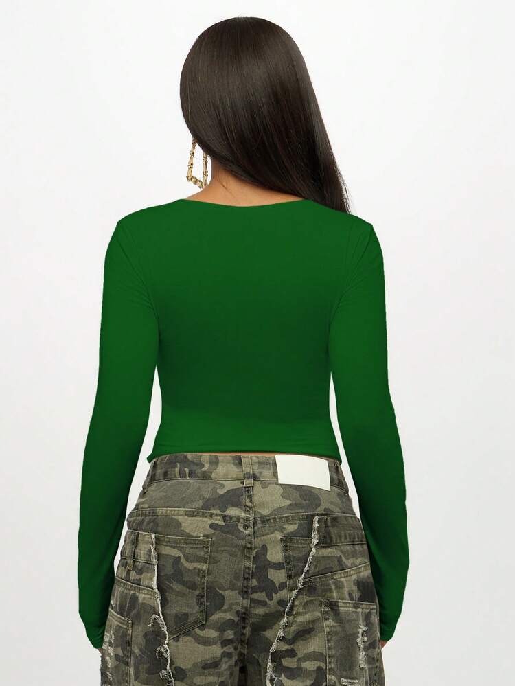 SUMWON WOMEN Long Sleeve Crop Top With Bow Print