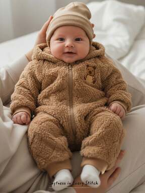 Cozy Pixies جمبسوت رضيع بنات مع غطاء رأس مبطنة بالحرارة بنمط الدب الكرتوني، كم طويل وبنطلون