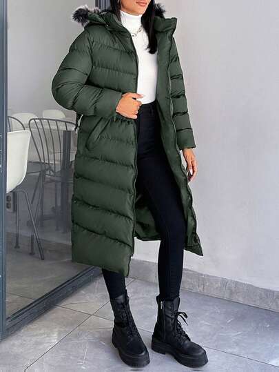 EURMUSE Women's Petite Belted Winter Coat Belted Puffer Faux Fur