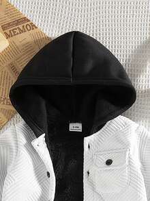 Baby Boy Toddler Contrast Color Fluffy Hooded Jacket,Late Fall Winter White Modest Date Outerwear,Infant Zip Long Sleeve Casual Clothes 0-3 Years - White - View 6