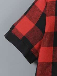 2pcs Tween Boy Valentine's Day Outfit - Red & Black Plaid Short Sleeve Shirt + Shorts/Trousers, Elegant & Suitable For Daily Wear, School, Outings, Valentine's Day - Red - View 3