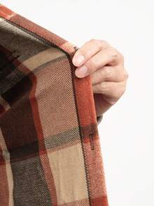 Manfinity Homme Homens Padrão Xadrez Aba Decoração Ombro Caído Solto Ajuste Sobretudo Sem Camiseta - Laranja - Ver 5