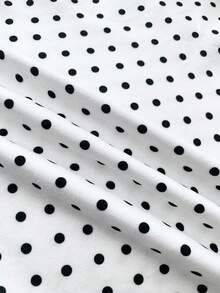 Tween Girl Polka Dot Fitted Casual Crew Neck Short Sleeve T-Shirt With Side Ruffle And Hair Scrunchie - Black and White - View 3