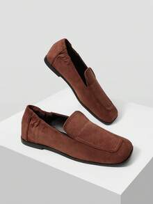 Mnmlis 女士休闲百搭通勤简约平底乐福鞋 - 咖啡棕 - 查看 12