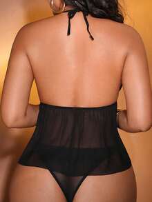 2 piezas Conjunto de lencería sexy de encaje y malla