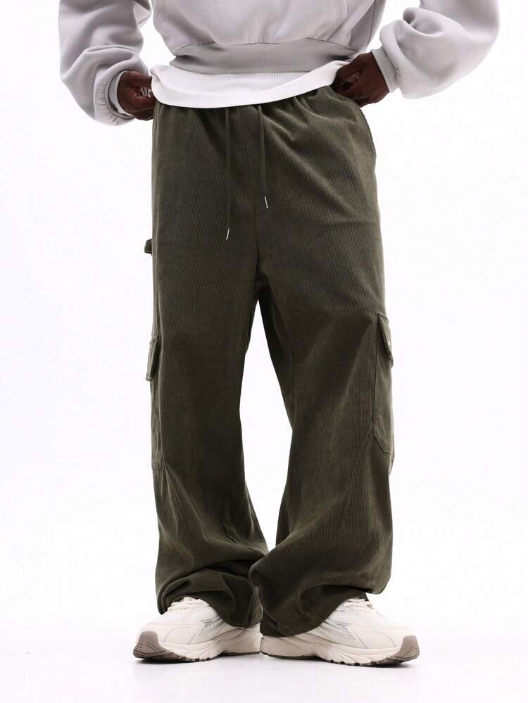 Loose Fit Corduroy Cargo Sweatpants With Cuffs