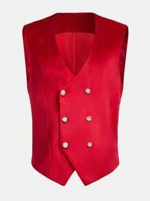 Manfinity VCAY Bộ vest nam thời trang màu trơn - Đỏ - Xem 6