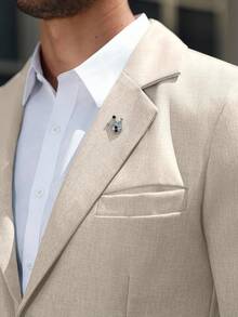 Manfinity Mode Men's Notched Lapel Long Sleeve Casual Business Suit Jacket - Apricot - View 5