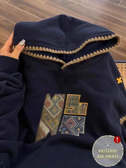 INAWLY 女士卫衣 / 复古图案仿刺绣印花 / 时尚休闲复古卫衣 / 休闲简约时尚卫衣 / 时尚上衣 / 趣味卫衣 / 秋冬宽松圆领长袖卫衣 / 女士春季套头衫、蕾丝边撞色连帽衫、长袖上衣、开学秋冬连帽衫