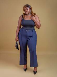 CurvyTilda Camiseta de tirantes ajustada de unicolor casual de talla grande, para el verano - Negro - Ver 8