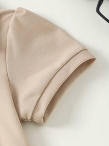 SHEIN Young Girl Collared Button Half-Placket Knight Print Pleated Daily Casual Short Sleeve Dress - Camel - View 6