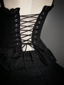 SHEIN ICON Áo camisole nữ màu trơn phối ren ôm sát gợi cảm - màu đen - Xem 10