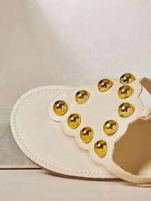 SHUZIA Women's Fashionable Comfortable Metal Ornament Decor Flat Thong Sandals Valentine's Day - White - View 7
