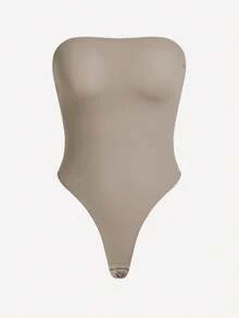 SHAPORA Body modelat fără bretele de culoare solidă pentru femei - Kaki - Vizualizare 9