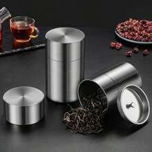 1pc 304 Stainless Steel Airtight Canister, Food Dry Fruit Storage Container, Grain And Tea Leaves Canister, Kitchen And Outdoor Supplies - Silver - View 2