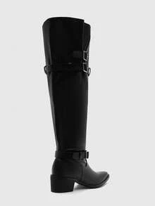 CUCCOO BIZCHIC Women's Fashionable Versatile Commuting Adjustable Buckle Chunky Heel Over-The-Knee Boots For Christmas - Black - View 9