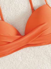 Swim Basics Women's Solid Color Criss-Cross Sexy Bikini Top, Summer Beach - Orange - View 5
