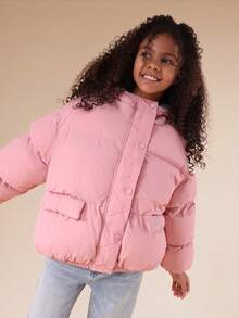 Abrigo acolchado con capucha y cremallera completa SUMWON, con puños elásticos para protección del clima frío en vacaciones - Rosa - Ver 4
