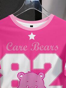 SHEIN X Care Bears 女士休闲数字和熊印花圆领短袖T恤，夏季