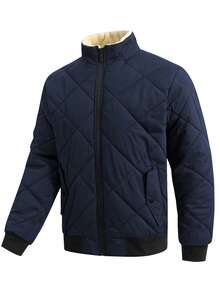 Manfinity Homme Plus Size Men's Solid Color Zip-Up Casual Winter Jacket - Royal Blue - View 3