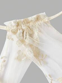 SHEIN MOD 优雅褶裥胸部修身鱼尾刺绣连衣裙（女款） - 杏色 - 查看 3