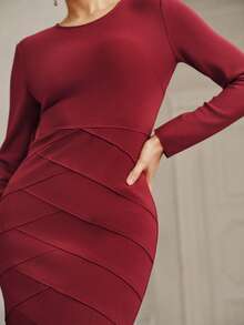 Anewsta Vestido ajustado de mujer con parches de malla elegante - Burdeos - Ver 6