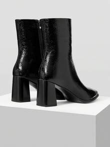 MOTF WOMEN'S SOLID COLOR FASHION POINTED TOE SIDE ZIPPER HIGH HEEL MID-CALF BOOTS FOR CHRISTMAS - Black - View 8
