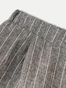 SHEIN Tween Girl Casual Elegant Commute Street Chic Jacquard Striped Button Front Sleeveless Top And Straight Leg Pants Set - Light Grey - View 10