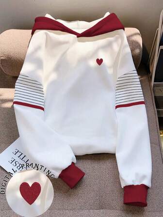 Resyla sweat-shirt à capuche décontracté à manches longues avec imprimé cœur et rayures pour femmes, automne/hiver