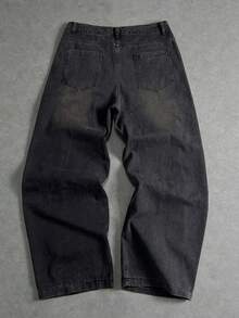 Manfinity ZONE917 Men Fashionable Solid Color Loose Fit Casual Jeans - Black - View 4