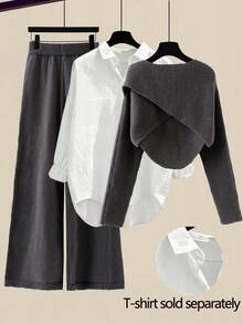 GlowEve 2件套女士时尚简约设计百搭休闲毛衣套装 - 灰色 - 查看 1