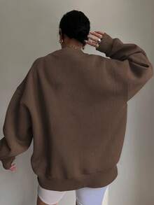 INAWLY Women's Letter Print Round Neck Drop Shoulder Long Sleeve Casual Loose Sweatshirt - Coffee Brown - View 2