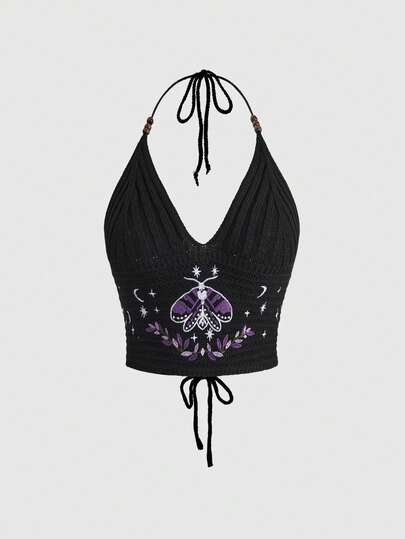 Hippie Top tejido con cuentas con diseño de luna, sol y estrella estilo bohemio, conjunto de verano para mujer