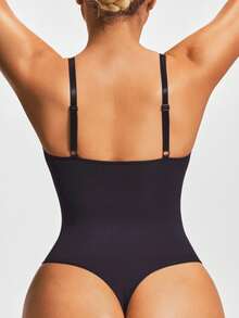 SHAPORA Damen Einfarbiges ärmelloses Trägertop mit tiefem V-Ausschnitt - Schwarz - Übersicht 4