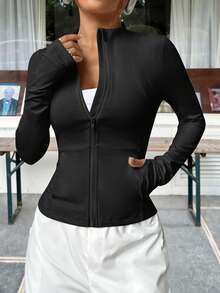 SHEIN EZwear Women Lightweight Zip-Up Sportswear Jacket For Running, Fitness, Yoga In Fall/Winter