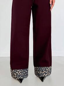 EURMUSE HIGH RISE WIDELEG JEAN WITH LEOPARD PETITE - Burgundy - View 6
