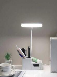 1PC Simple Design LED Desk Lamp With Storage, USB Powered Port, 3 Color Modes, Touch Control, White Reading Table Lamp, Eye-Caring Light For Students - White - View 6