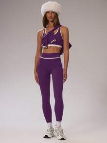 Musera Sport Áo ngực thể thao cổ tròn phối màu tương phản, kiểu lưng chữ Y, thích hợp cho mùa đông, tập luyện thể thao, tập gym, trượt tuyết, thể dục ngoài đường trượt. - Màu tím - Xem 5