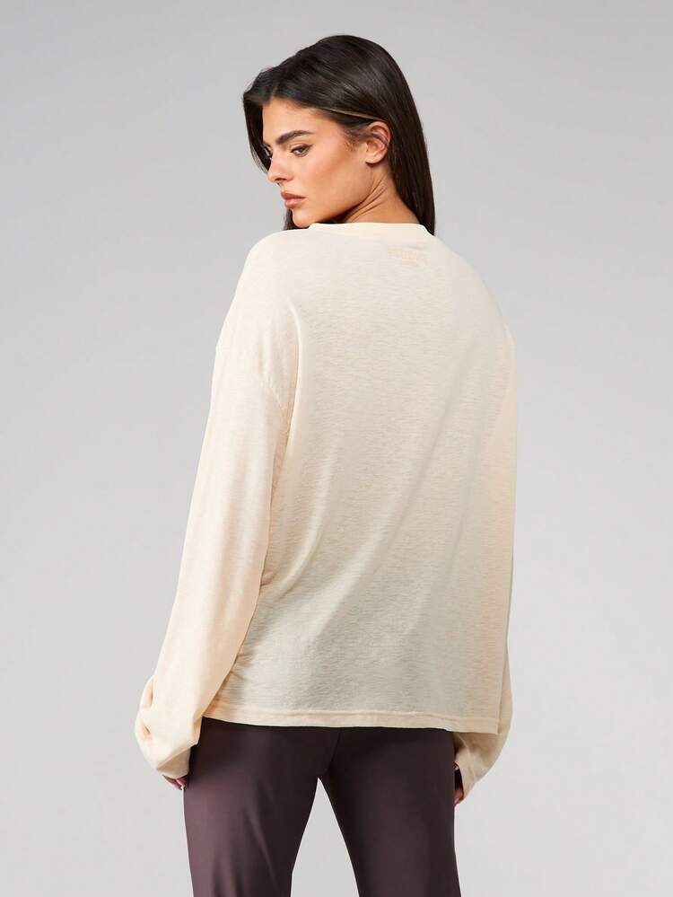 MISSGUIDED Women's Cream Long Sleeve Button Down Oversized Sheer Blouse Casual Lightweight Semi Transparent Top For Spring Summer Layering