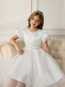 少女奢华小众高端公主裙，女主人钢琴花童婚礼礼服 - 白色 - 查看 8