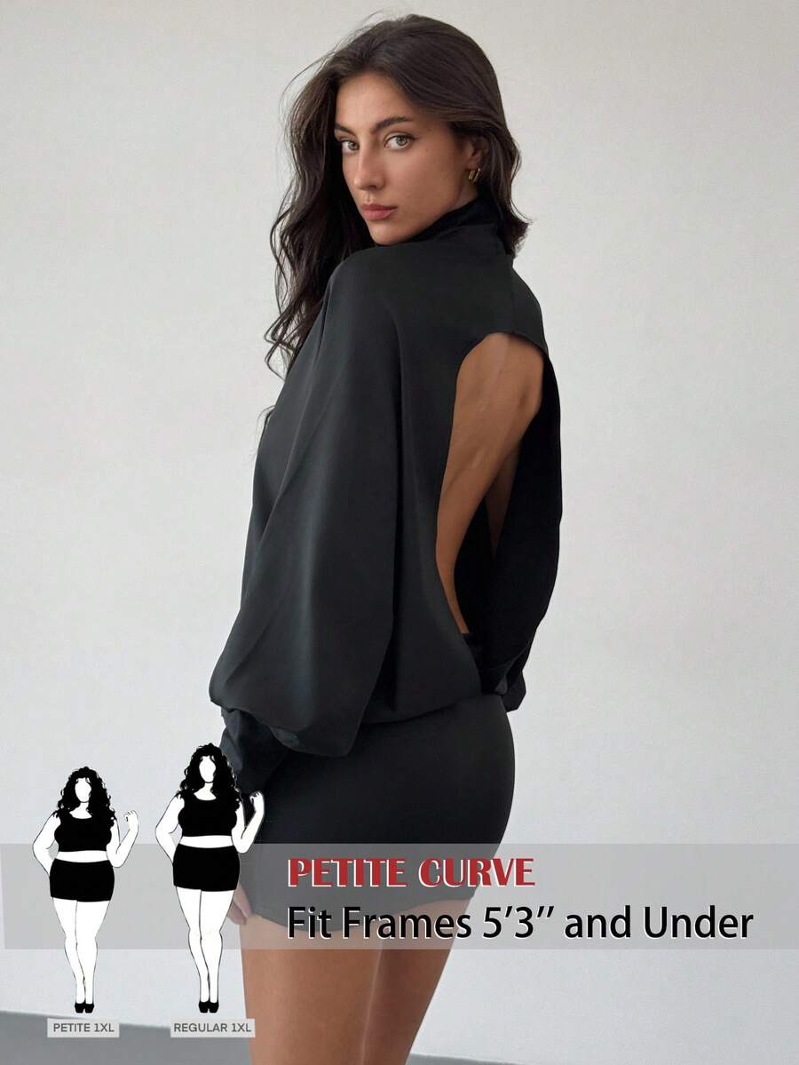 SHEIN PETITE CURVE Plus Size Fashionable Sexy Solid Color Flare Mini Dress - Black - View 1